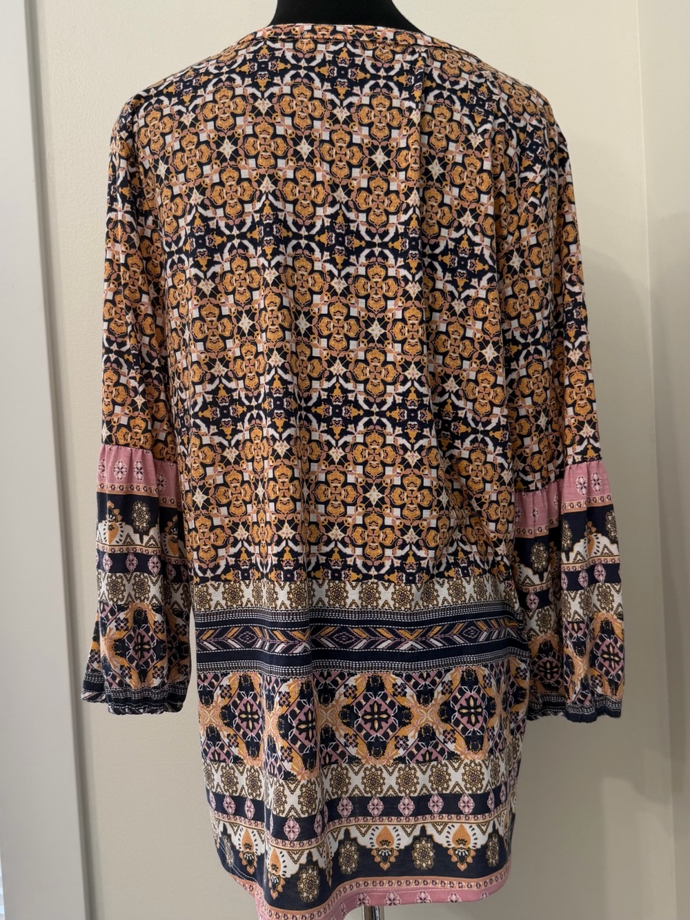 Always Fabulous Boho Tunic Top - Pink, Navy & Brown Elastic Long Sleeve Size XL - Picture 4 of 14
